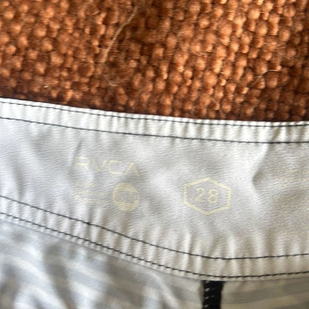 RVCA Mens Black White Striped Swim‎ Trunks Surf Boardshorts Size 28
